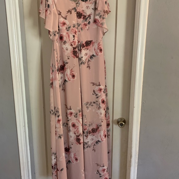 David’s bridal Flutter Sleeve Floral Chiffon Dress - Picture 3 of 7